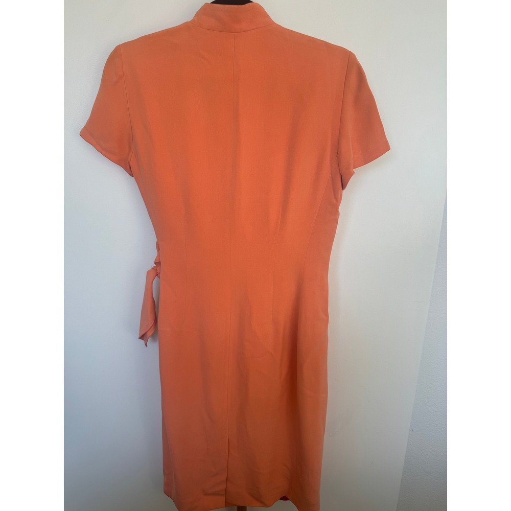 Dana Buchman 100% Silk Coral Wrap Dress Keyhole Mandarin Collar Size 2